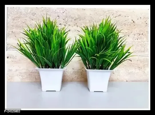 Artificial Plant For Home Decoration Pair Set Of 2 Small Table Plant For Office ,Balcony ,Dining Table Green Colour Plant Real Look Grass Best Product For Gift. Bonsai Artificial Plant With Pot (15 Cm, Green)