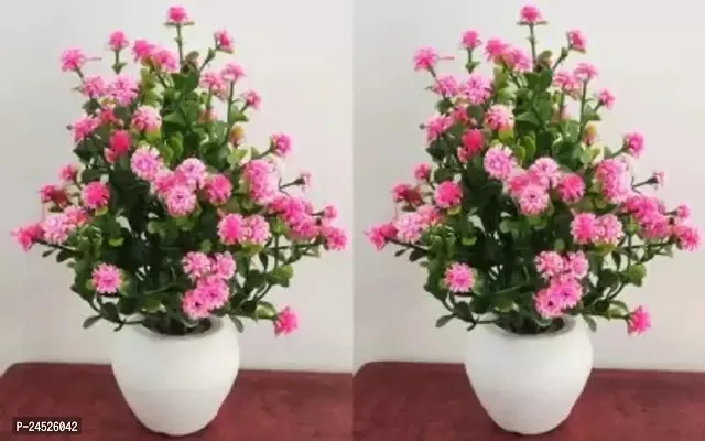 Set Of 2 Artificial Flowers For Home Decoration Pink, Green Daisy Artificial Flower With Pot (8 Inch, Pack Of 2, Flower With Basket)