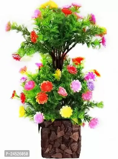 Set Of 1 Multicolor Plant With Expensive Coconut Wood Pot. Multicolor Sunflower Artificial Flower With Pot (15 Inch, Pack Of 1, Flower With Basket)
