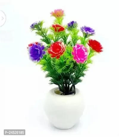 Multicolour Artificial Flower With Pot (7 Inch, Pack Of 1) Bonsai Artificial Plant With Pot (15 Cm, Multicolor)-thumb0