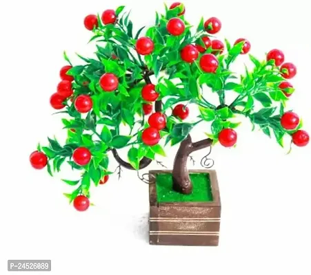 Best For Home Red Cherry Plant Home Decoration With Pot Best Home Decoration Red Colour Flower Red Cherry Blossom Artificial Flower With Pot (10 Inch, Pack Of 1, Flower With Basket)-thumb0