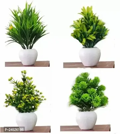 Artificial Multicolor Plant For Home Decoration Pair Set Of 4 Small Bonsai Wild Artificial Plant With Pot (15 Cm, Multicolor)