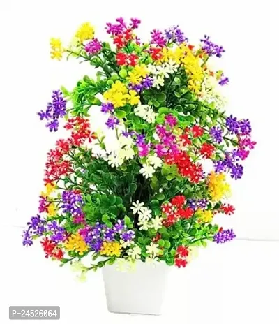 Artificial Multicolour Flowers For Home Decor (Red, Yellow, Purple, Pink Blue ) Good For Home Decoration Good Quality Products. Bonsai Wild Artificial Plant With Pot (25 Cm, Multicolor)