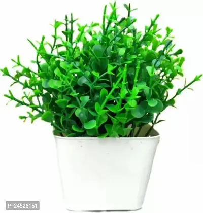 Green Color Artificial Flowers Plants With Pot For Home Decoration Bonsai Wild Artificial Plant With Pot (15 Cm, Green)