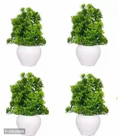 Best Artficial Flower With Pot [Pack Of 4] Green Wild Flower Green White Daisy Artificial Flower With Pot (7 Inch, Pack Of 4, Flower With Basket)