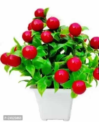 Artificial Red Cherry Plant ( Pack Of 1, Hight 15Cm ) Bonsai Artificial Plant With Pot (15 Cm, Red)-thumb0