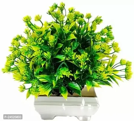 Bonsai Wild Artificial Plant With Pot (16 Cm, Green)