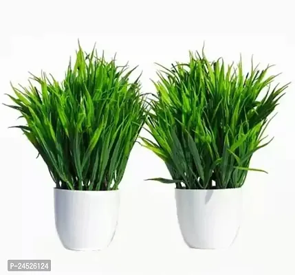 Artificial Plant For Home Decoration Pair Set Of 1 Small Table Plant Bonsai Artificial Plant With Pot (15 Cm, Green, White)