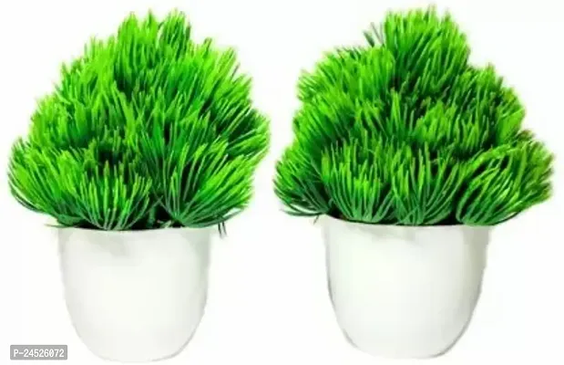 Artificial Plant For Home Decoration Pair Set Of 2 Small Table Plant For Office ,Balcony ,Dining Table Green, Yellow Colour Plant Real Look Grass Best Product For Gift. Green Wild Flower Artificial Flower With Pot (5 Inch, Pack Of 2, Flower With Basket)-thumb0