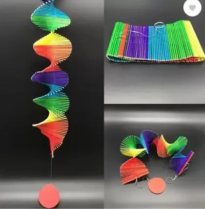 Twisted multicolour wind Chime for home Decoretion and Colourful Kindergarten Twisted Rainbow Wood wind chime 18inc Wind chime for feng shui and possitive energy wind chime Wood Windchime  18 inch,