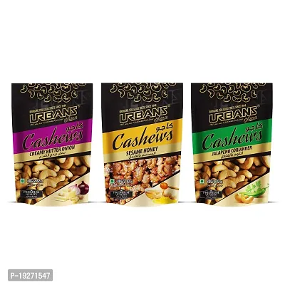 URBANS Creamy Butter Onion + Jalapeno Coriander + Sesame Honey Cashew Combo Pack of 3Pcs Flavor Cashew Nuts (80g Each)