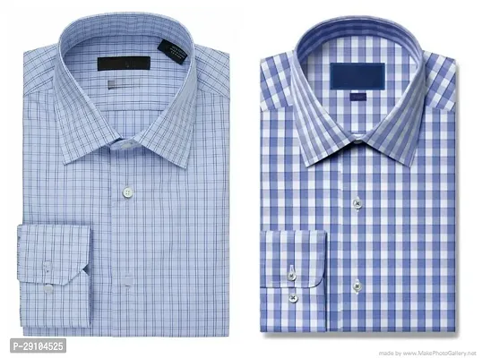 Stylish Cotton Blend Checked Multicoloured Long Sleeves Shirt For Men Pack of 2-thumb0