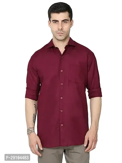 Stylish Cotton Blend Solid Maroon Long Sleeves Shirt For Men