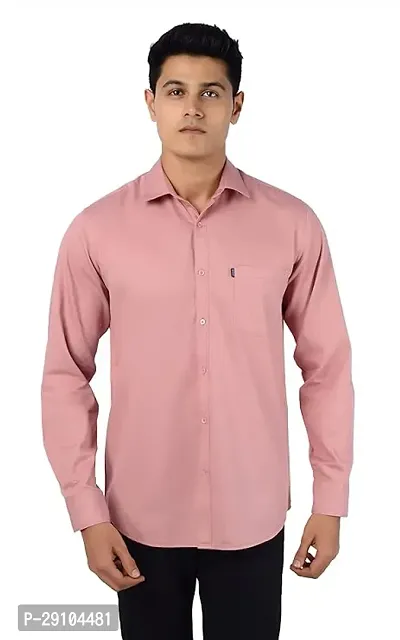 Stylish Cotton Blend Solid Peach Long Sleeves Shirt For Men