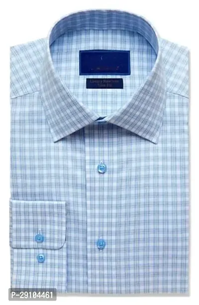 Stylish Cotton Blend Checked Blue Long Sleeves Shirt For Men