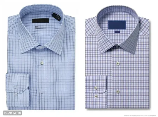 Stylish Cotton Blend Checked Multicoloured Long Sleeves Shirt For Men Pack of 2