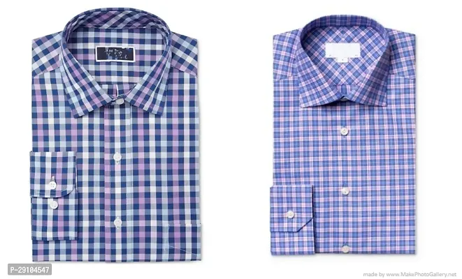 Stylish Cotton Blend Checked Multicoloured Long Sleeves Shirt For Men Pack of 2-thumb0