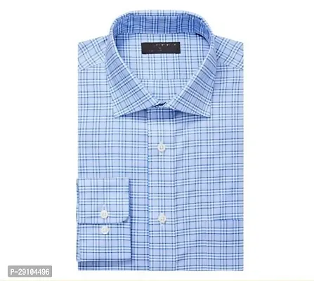 Stylish Cotton Blend Checked Blue Long Sleeves Shirt For Men