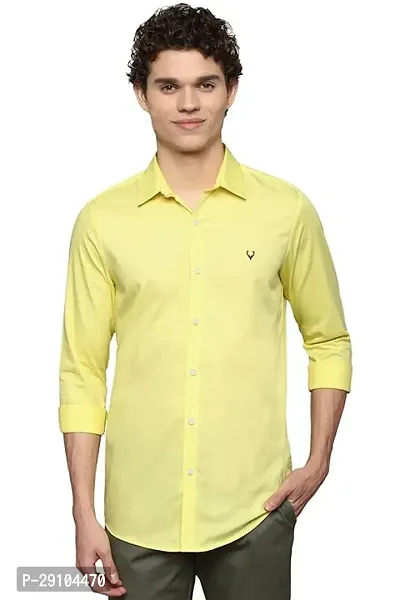 Stylish Cotton Blend Solid Yellow Long Sleeves Shirt For Men