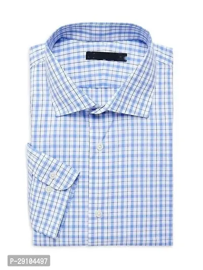 Stylish Cotton Blend Checked Blue Long Sleeves Shirt For Men-thumb0