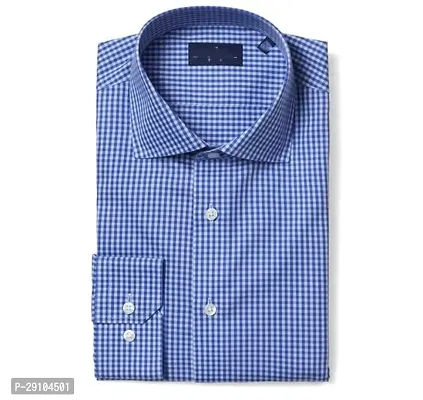 Stylish Cotton Blend Checked Blue Long Sleeves Shirt For Men