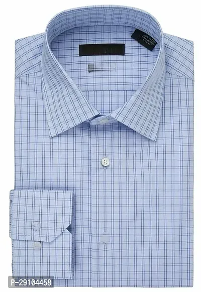 Stylish Cotton Blend Checked Blue Long Sleeves Shirt For Men-thumb0