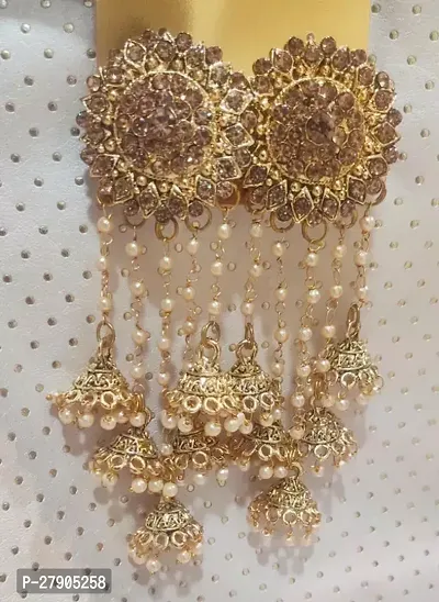 Golden Alloy Pearl Jhumkas Earrings For Women
