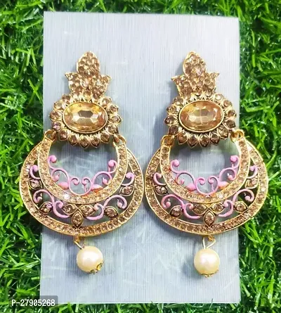 Golden Alloy American Diamond Chandbalis Earrings For Women