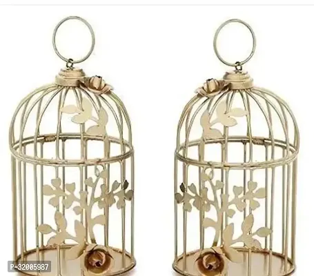 Beautiful Birdcage Tealight Candle Holder With Flower Vine For Home Decor Pack Of 2