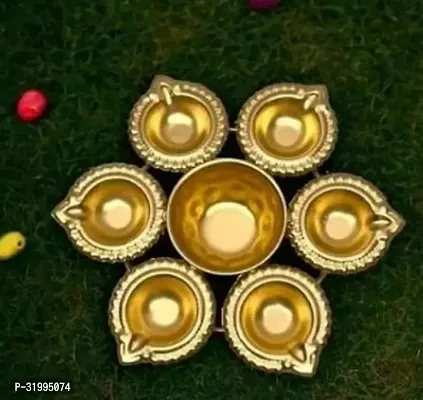 Decorative Urli Bowl With 6 Attached Oil Diyas For Floating Flowers 8 Inch