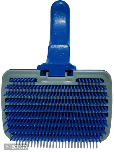 Plastic Fur Grooming Slicker, Dematting, Detangaling And Deshedding Brush With Retractable Base For Self Cleaning,Long Coat Dogs Rabbits And Cats,Blue Angled Handle Dog Brush