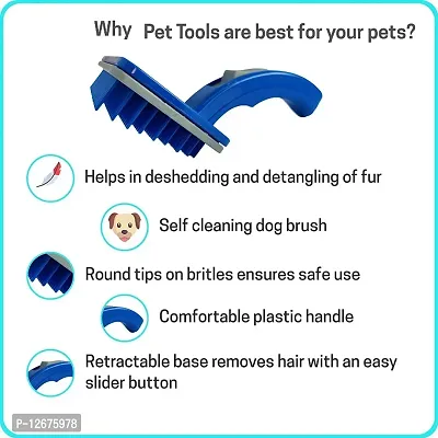 Plastic Fur Grooming Slicker, Dematting, Detangaling And Deshedding Brush With Retractable Base For Self Cleaning,Long Coat Dogs Rabbits And Cats,Blue Angled Handle Dog Brush-thumb2