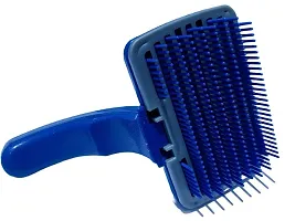 Plastic Fur Grooming Slicker, Dematting, Detangaling And Deshedding Brush With Retractable Base For Self Cleaning,Long Coat Dogs Rabbits And Cats,Blue Angled Handle Dog Brush-thumb2