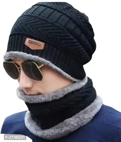 Classy Woolen Beanie Cap with Neck Warmer for Unisex-thumb0