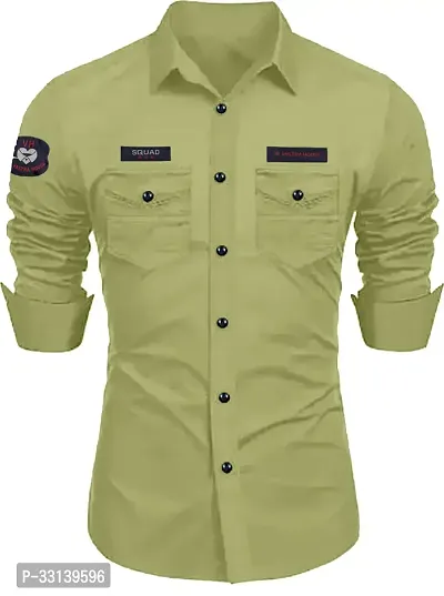 Stylish Green Cotton Blend Regular Fit Long Sleeves Casual Shirt For Men