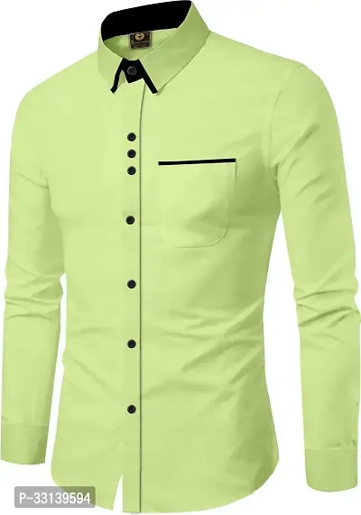 Stylish Green Cotton Blend Regular Fit Long Sleeves Casual Shirt For Men