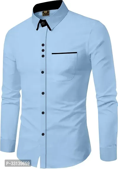 Stylish Blue Cotton Blend Regular Fit Long Sleeves Casual Shirt For Men