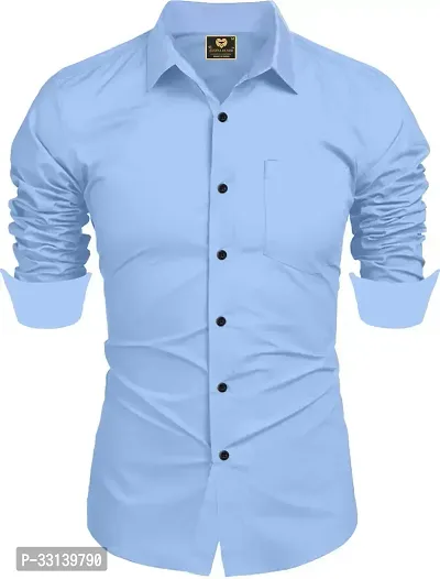 Stylish Blue Cotton Blend Regular Fit Long Sleeves Casual Shirt For Men-thumb0