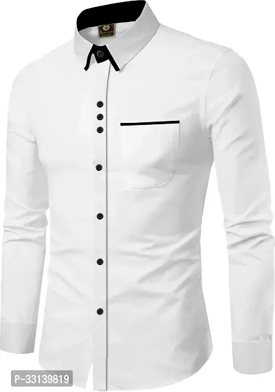 Stylish White Cotton Blend Regular Fit Long Sleeves Casual Shirt For Men