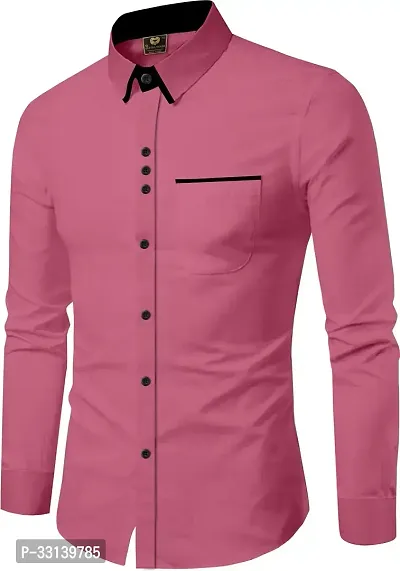 Stylish Pink Cotton Blend Regular Fit Long Sleeves Casual Shirt For Men-thumb0