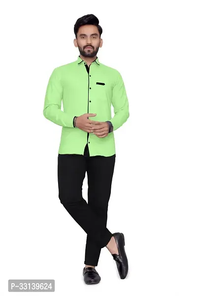 Stylish Green Cotton Blend Regular Fit Long Sleeves Casual Shirt For Men-thumb0