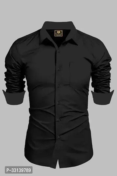 Stylish Black Cotton Blend Regular Fit Long Sleeves Casual Shirt For Men-thumb0