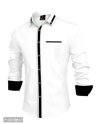 Stylish White Cotton Blend Regular Fit Long Sleeves Casual Shirt For Men