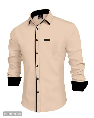 Stylish Tan Cotton Blend Regular Fit Long Sleeves Casual Shirt For Men