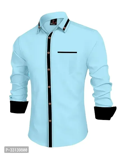 Stylish Blue Cotton Blend Regular Fit Long Sleeves Casual Shirt For Men