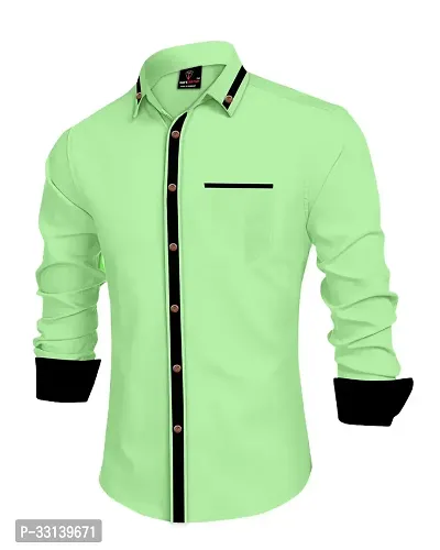 Stylish Green Cotton Blend Regular Fit Long Sleeves Casual Shirt For Men-thumb0