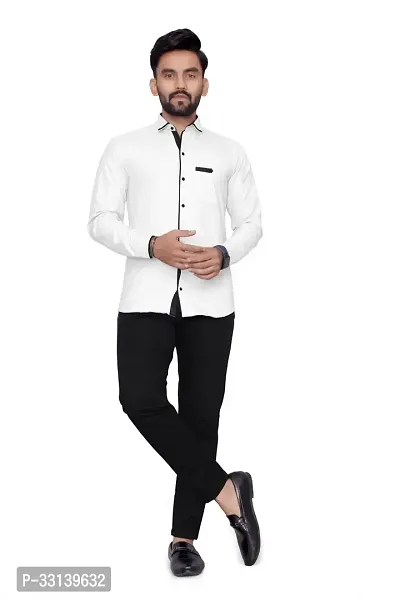 Stylish White Cotton Blend Regular Fit Long Sleeves Casual Shirt For Men-thumb0