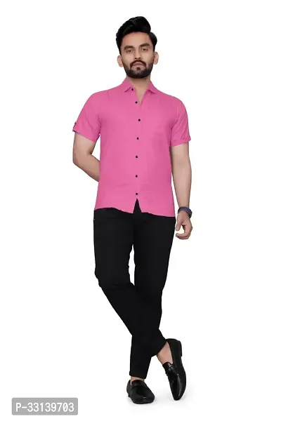 Stylish Pink Cotton Blend Regular Fit Short Sleeves Casual Shirt For Men-thumb0