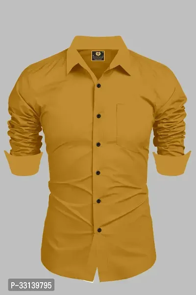 Stylish Yellow Cotton Blend Regular Fit Long Sleeves Casual Shirt For Men-thumb0