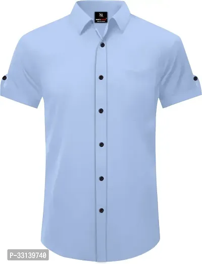 Stylish Blue Cotton Blend Regular Fit Short Sleeves Casual Shirt For Men